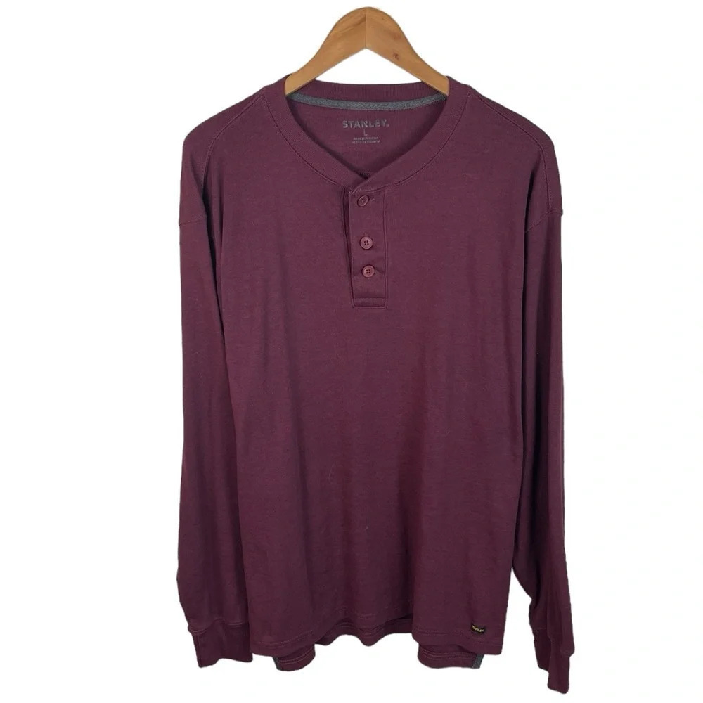 LS338 Men’s STANLEY Brand Heavy Industrial Henley Style LS Shirt L